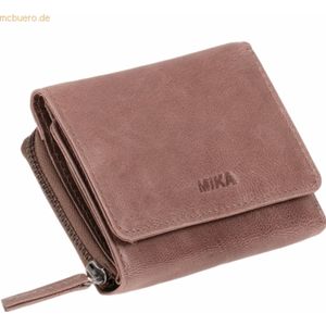Mika Geldbörse Leder 11x9x3cm grau-braun