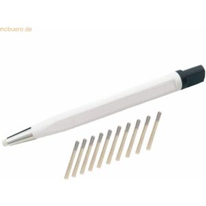 Hansa Glasfaserradierer Metallspitze inkl. 11 Ersatzpinsel weiß