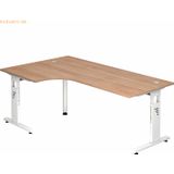 mcbuero.de Winkeltisch C-Fuß 200x120cm 90 Grad Nussbaum/Weiß