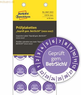 Avery Zweckform Prüfplaketten 20mm 8 Bogen/120 Etiketten 2022 violett