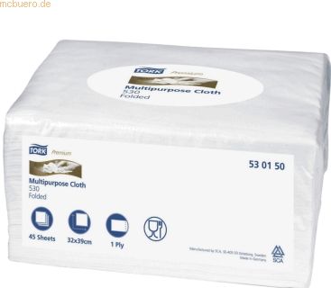 Tork Reinigungstücher Premium 530 1-lagig 38,5x32cm weiß VE=8x45 Tüche