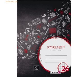 10 x Landre Schulheft A4 32 Blatt 80 g/qm Lineatur 26 (kariert mit Ran