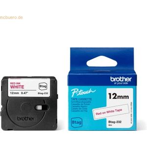 Brother Brother Schriftband BTAG-232 Rot auf Weiß 12 mm x 4 m