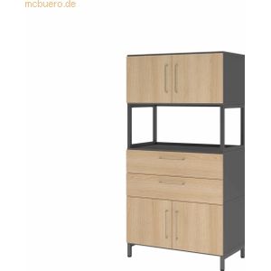 mcbuero.de Kombischrank FlexWall 4OH 1offen Sockel graphit/eiche
