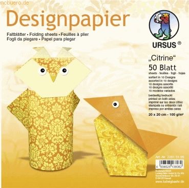 Ludwig Bähr Desinpapier Faltblätter 'Citrine' 100g/qm 20x20cm VE=50 Bl