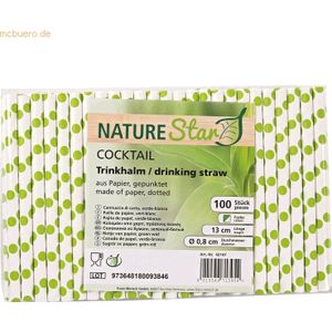 34 x NatureStar Papiertrinkhalme Bio Cocktail 8x130mm grün/weiß gepunk