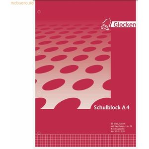 10 x Glocken Schreibblock A4 70g/qm 80 Blatt 4-fach gelocht kariert