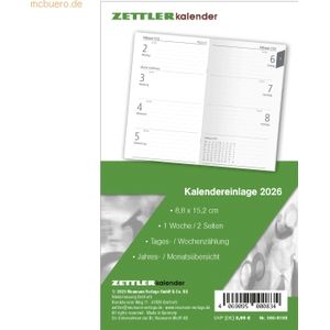 Zettler Ersatzeinlage 560 für Taschenkalender 8,8x15,2cm 1 Woche/2 Sei