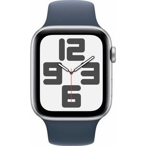 Apple Watch SE (2022) 44mm Zilver Aluminium Sportband M/L - Smartwatch Blauw
