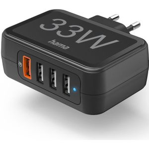 Hama Snellader 4 poorts, 4x USB-A, 33 W - Oplader Zwart