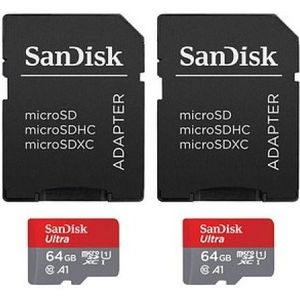 SanDisk MicroSDXC Ultra 64GB 140mb/s C10 - SDA UHS-I 2 pack - Micro SD-kaart