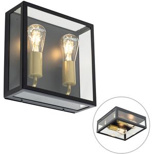 Buiten wandlamp zwart en messing 2-lichts - Rotterdam