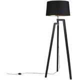 Vloerlamp tripod met katoenen kap zwart met goud 50 cm - Puros