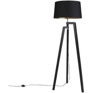 Vloerlamp tripod met katoenen kap zwart met goud 50 cm - Puros