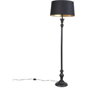 Vloerlamp met katoenen kap zwart met goud 45 cm - Classico