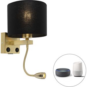 Smart wandlamp goud met USB en zwarte kap incl. Wifi A60 - Brescia