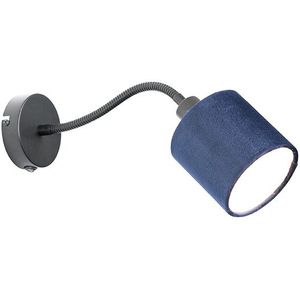 Wandlamp zwart met kap blauw schakelaar en flex arm - Merwe