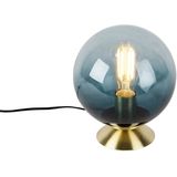 Art deco tafellamp messing met oceaanblauw glas - Pallon