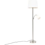 Klassieke vloerlamp staal met witte kap en leeslampje - Retro