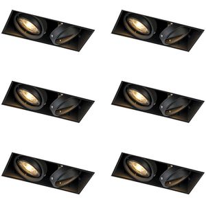 Set van 6 Inbouwspot zwart GU10 draai- en kantelbaar trimless 2-lichts - Oneon