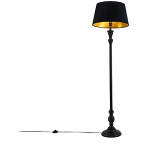 Vloerlamp met 45 cm kap zwart met gouden binnenkant - Classico