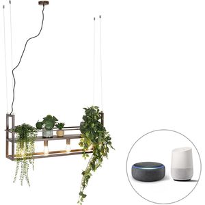 Smart hanglamp roestbruin met rek incl. 4 Wifi A60 - Cage Rack