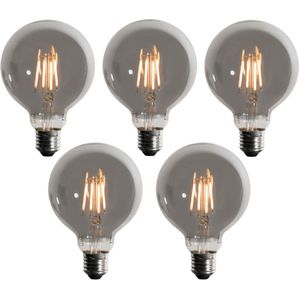 Set van 5 - E27 - 3-staps Dimbaar - LED Lampen - Smoke - G95 - 4W - 200 Lumen - 1900K