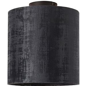 Plafondlamp mat zwart velours kap zwart 25 cm - Combi