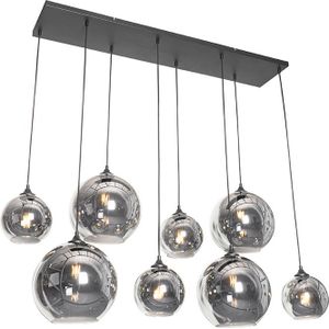 Art Deco hanglamp zwart met smoke glas 8-lichts - Sandra