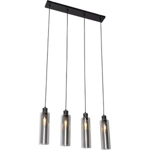 Moderne hanglamp zwart met smoke glas 4-lichts - Stavelot