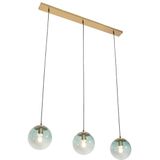 Art deco hanglamp messing met groen glas 3-lichts - Pallon