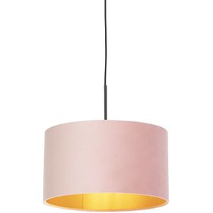 Hanglamp met velours kap roze met goud 35 cm - Combi