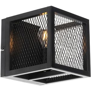 Industriële wandlamp zwart met gaas - Cage