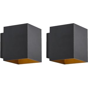 Set van 2 design wandlampen zwart en goud vierkant - Sola