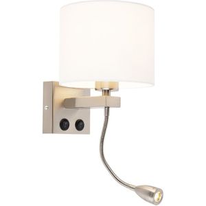 Moderne wandlamp staal met witte kap - Brescia