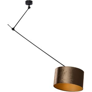 Hanglamp zwart met velours kap brons 35cm - Blitz