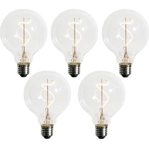 Set van 5 E27 dimbare LED spiraal filament G95 4W 270 lm 2200K
