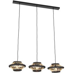 Oosterse hanglamp bamboe met zwart langwerpig 3-lichts - Evalin