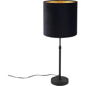 Tafellamp zwart met velours kap zwart met goud 25 cm - Parte