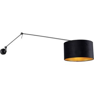 Wandlamp zwart met velours kap zwart 35 cm verstelbaar - Blitz