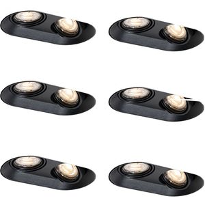 Set van 6 Afgeronde inbouwspot zwart GU10 50mm 2-lichts - Hubs