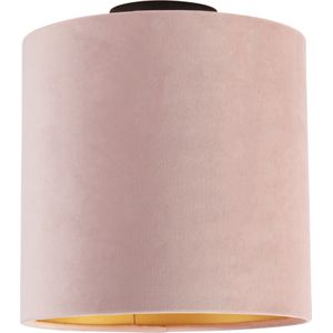 Plafondlamp met velours kap oud roze met goud 25 cm - Combi zwart