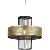 QAZQA tess - Design Hanglamp - 1 lichts - Ø 50 cm - Zwart Goud - Woonkamers-sSlaapkamers-sKeuken