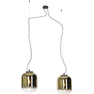 Design hanglamp zwart met goud glas 2-lichts - Bliss