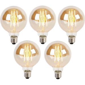 Set van 5 E27 3-staps dimbare LED lamp G95 goud glas 5W 380 lm 2200K