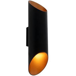 Moderne wandlamp zwart met gouden binnenkant 9,6 cm- Organo