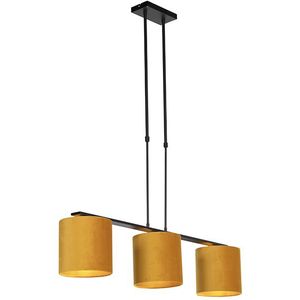 Hanglamp met velours kappen geel met goud 20cm - Combi 3 Deluxe