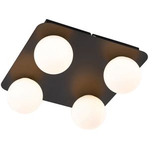 Moderne badkamer plafondlamp zwart vierkant 4-lichts - Cederic