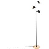 Moderne vloerlamp zwart met hout 3-lichts - Jeana