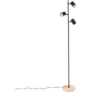 Moderne vloerlamp zwart met hout 3-lichts - Jeana
